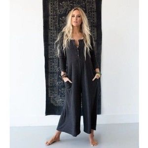 Three Bird Nest Womens Simply Comfort One Piece Gray Knit Jumpsuit Sz Medium NWT